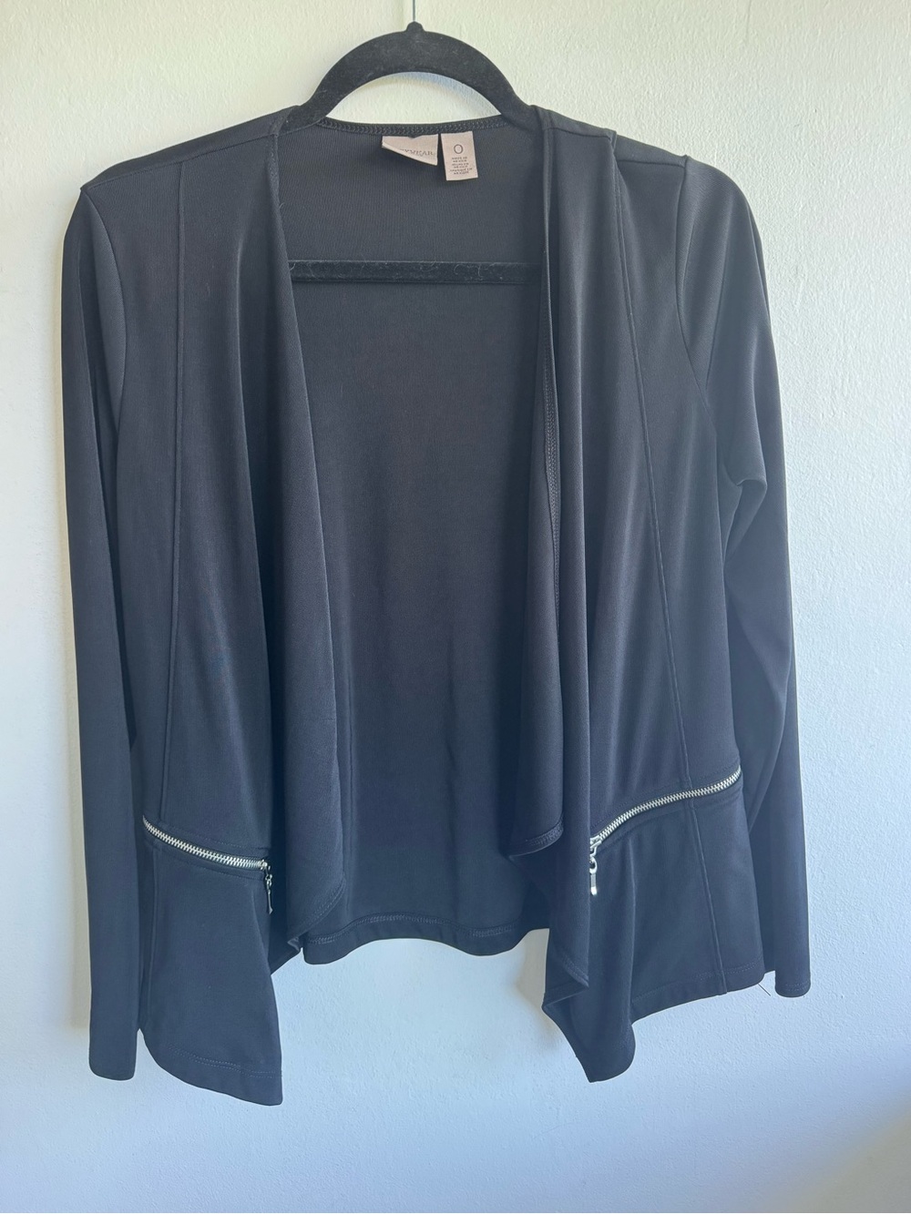 Chico’s Women's Black Open-Front Blazer with Hip Zippers